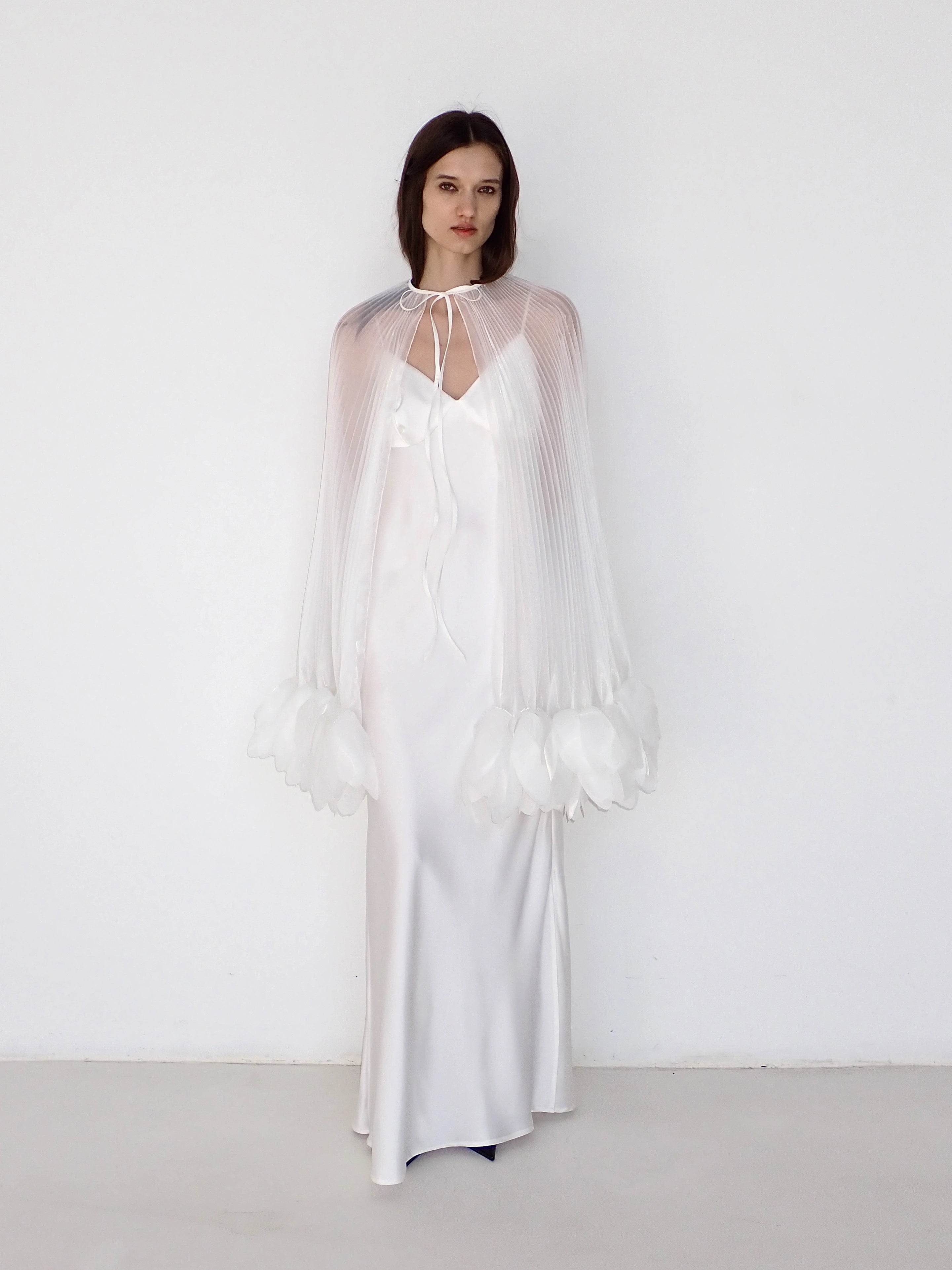 Pleated Petal Cape in Ivory | MALVA FLOREA