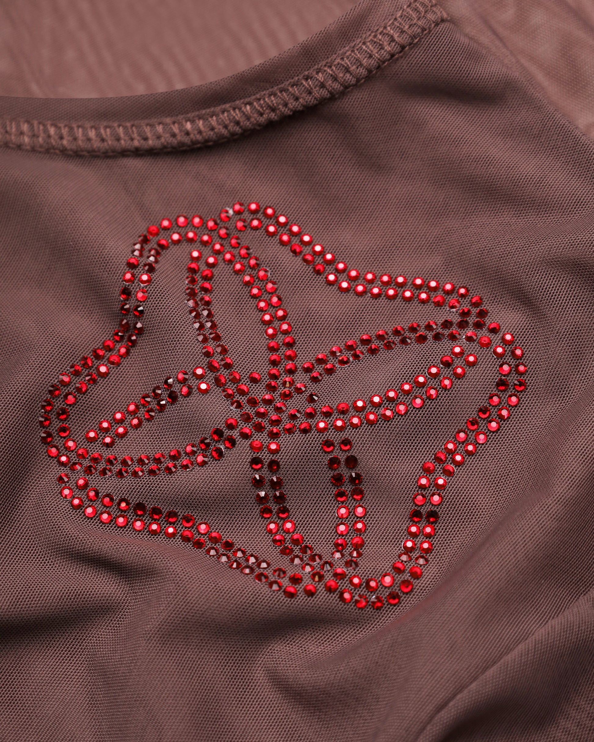 Fitted Mesh Body Adorned With Decorative Floral Crystals
