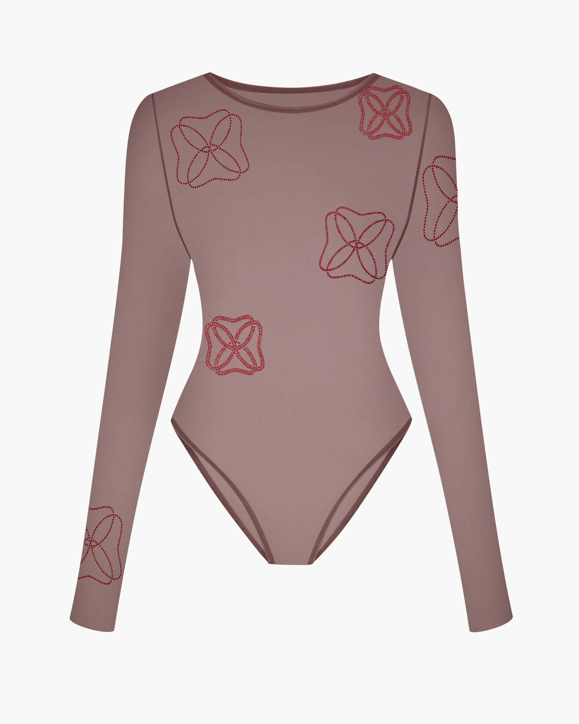 Fitted Mesh Body Adorned With Decorative Floral Crystals