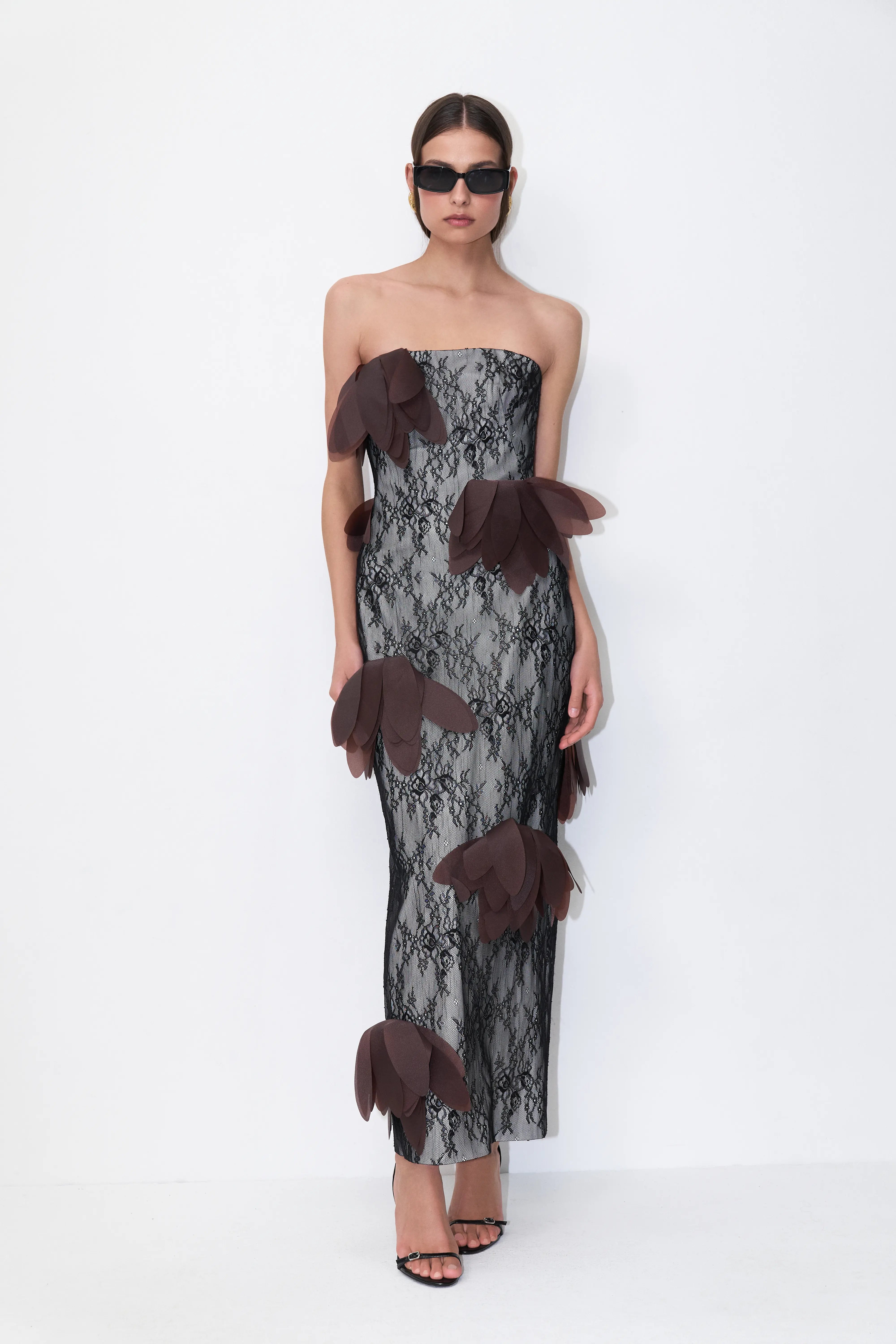 3D Petal Lace Dress in Black | MALVA FLOREA