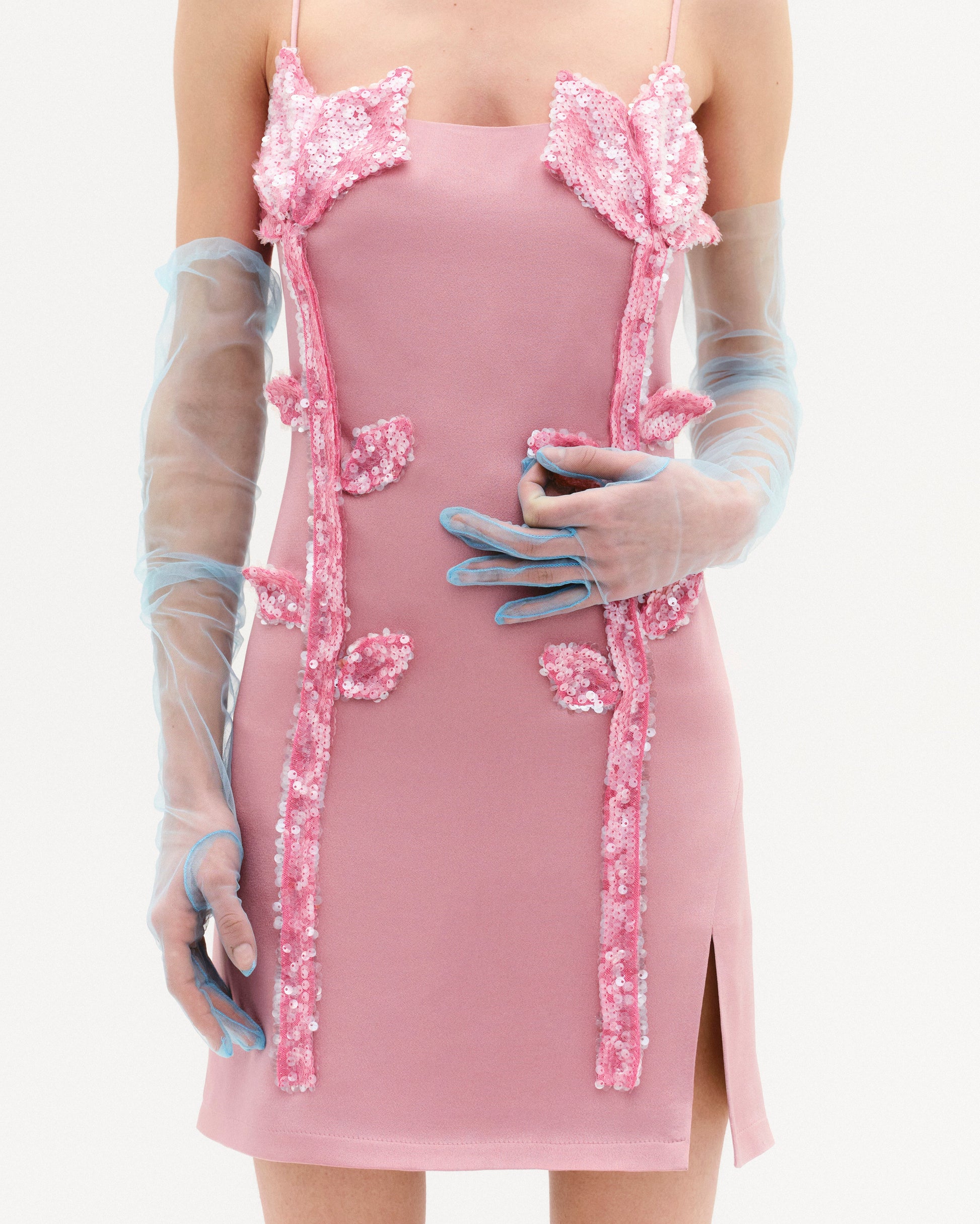 Floral Sequin Appliqués Mini Dress