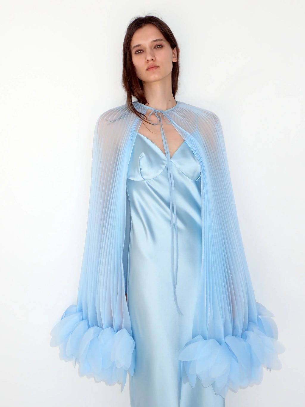 Pleated Petal Cape in Light Blue