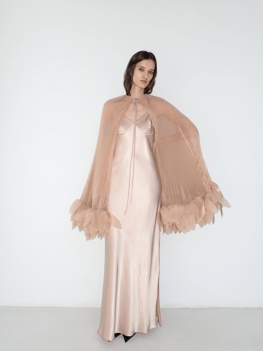 Pleated Petal Cape in Soft Beige