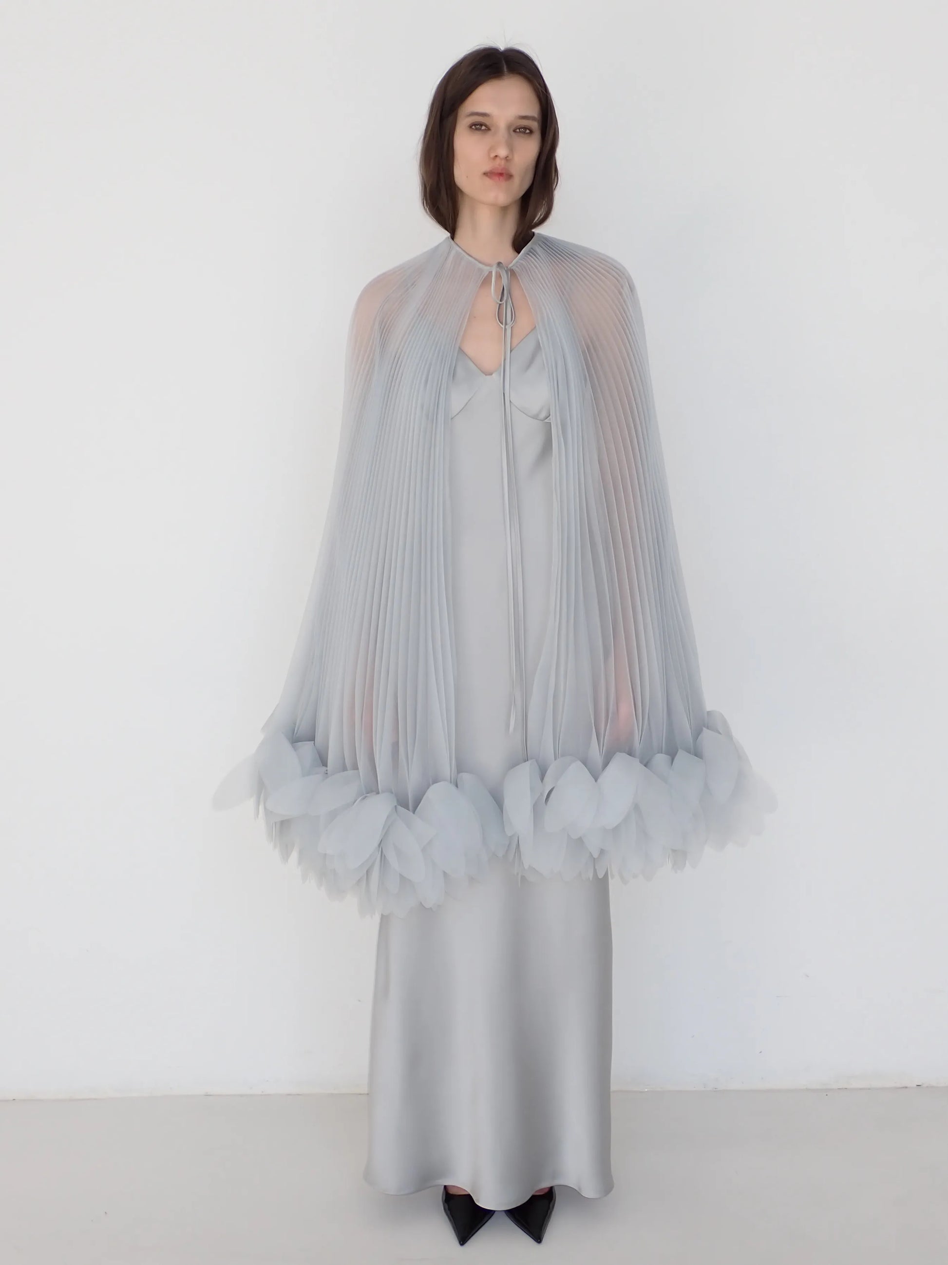 Satin Slip Dress in Silver Gray