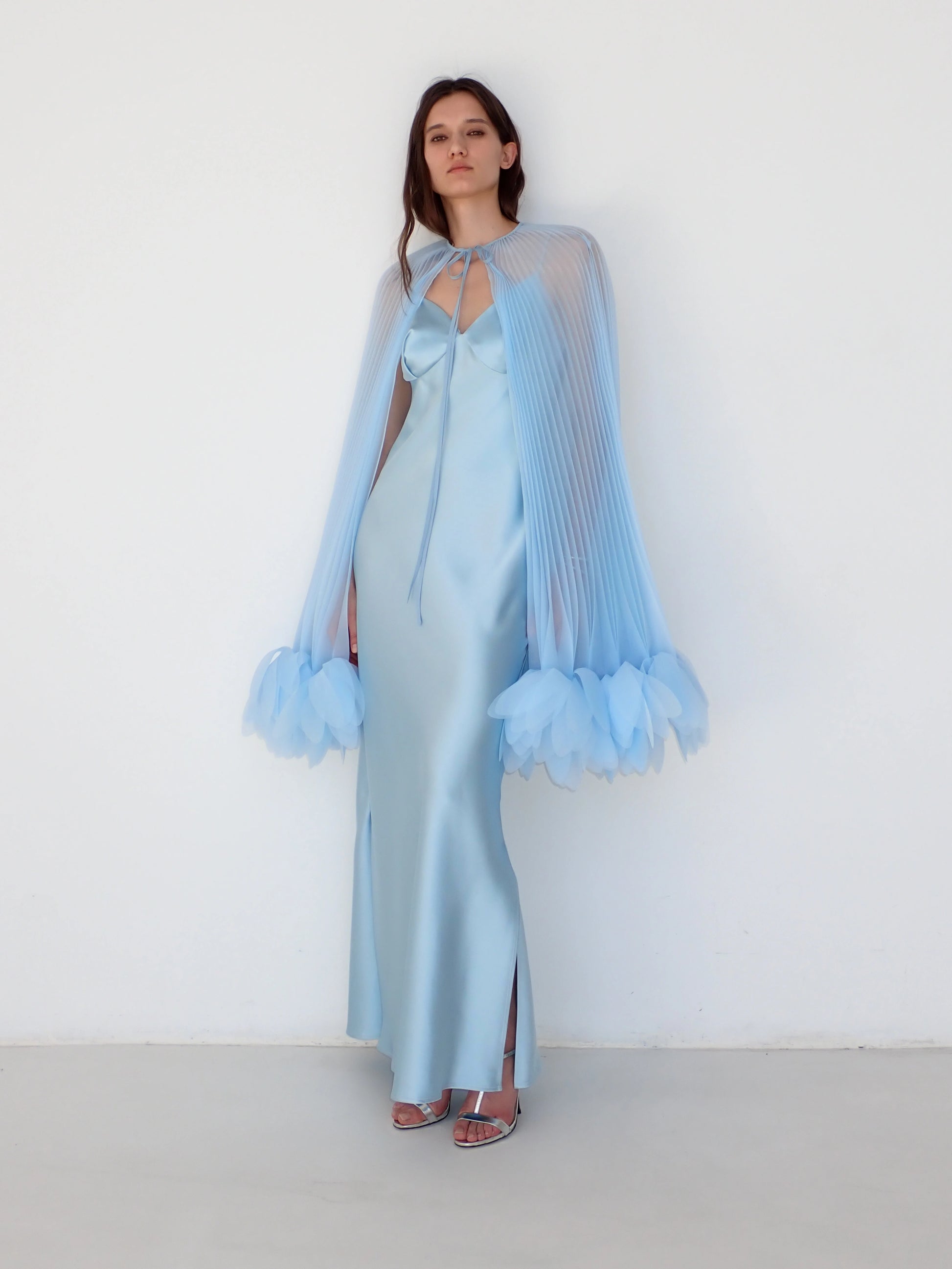 Pleated Petal Cape in Light Blue