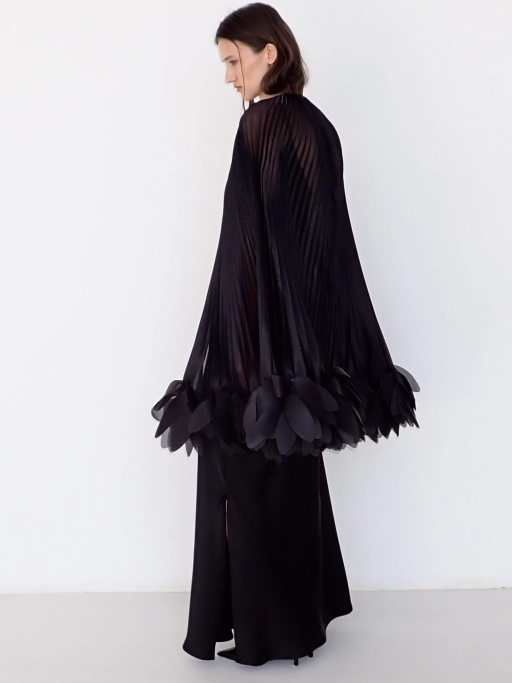 Pleated Petal Cape in Black