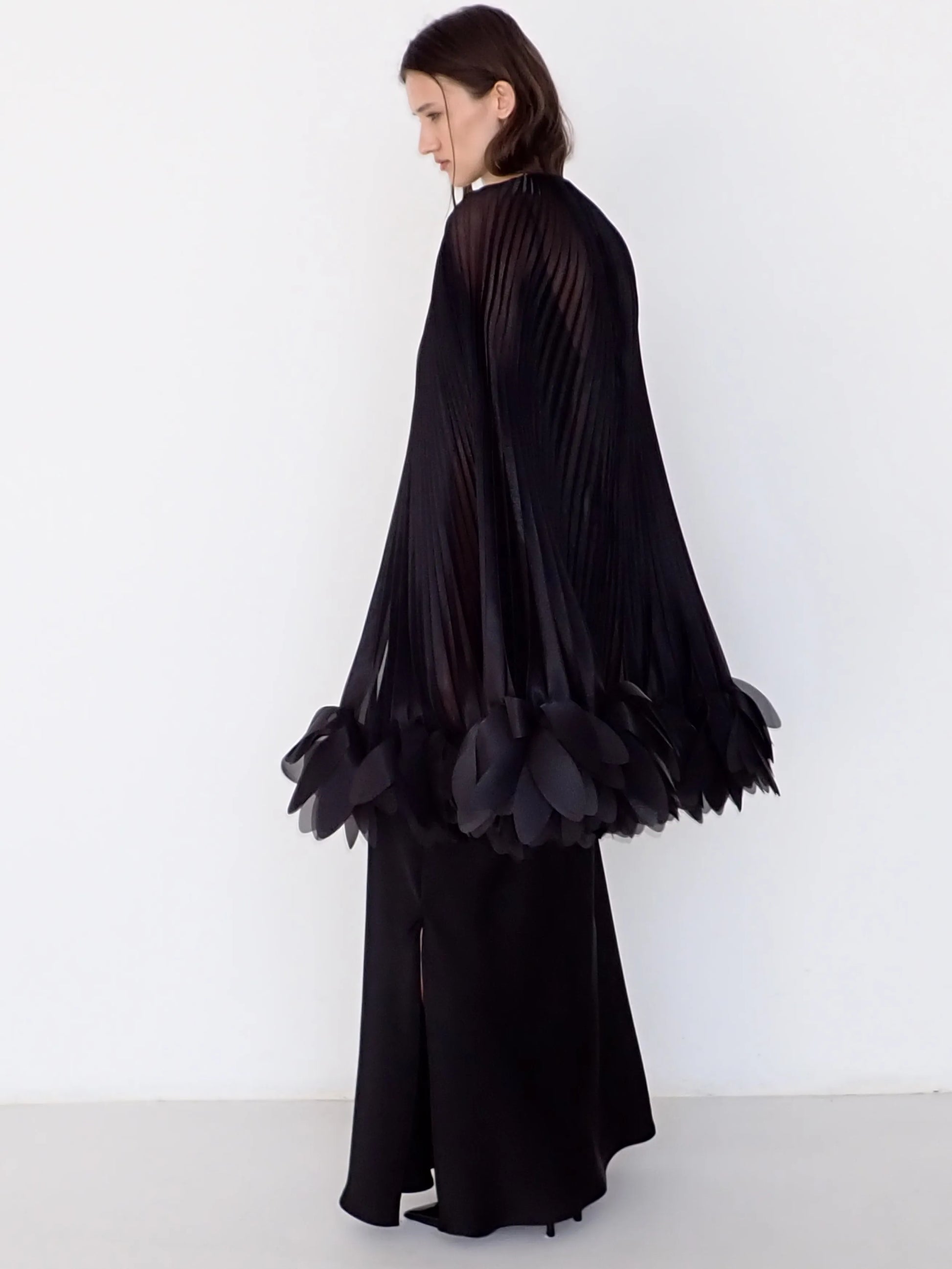 Pleated Petal Cape in Black