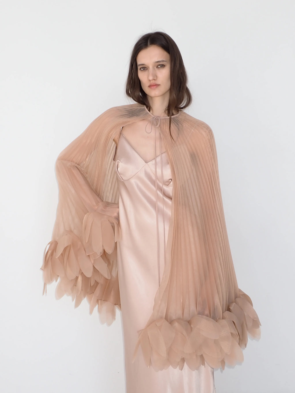 Pleated Petal Cape in Soft Beige