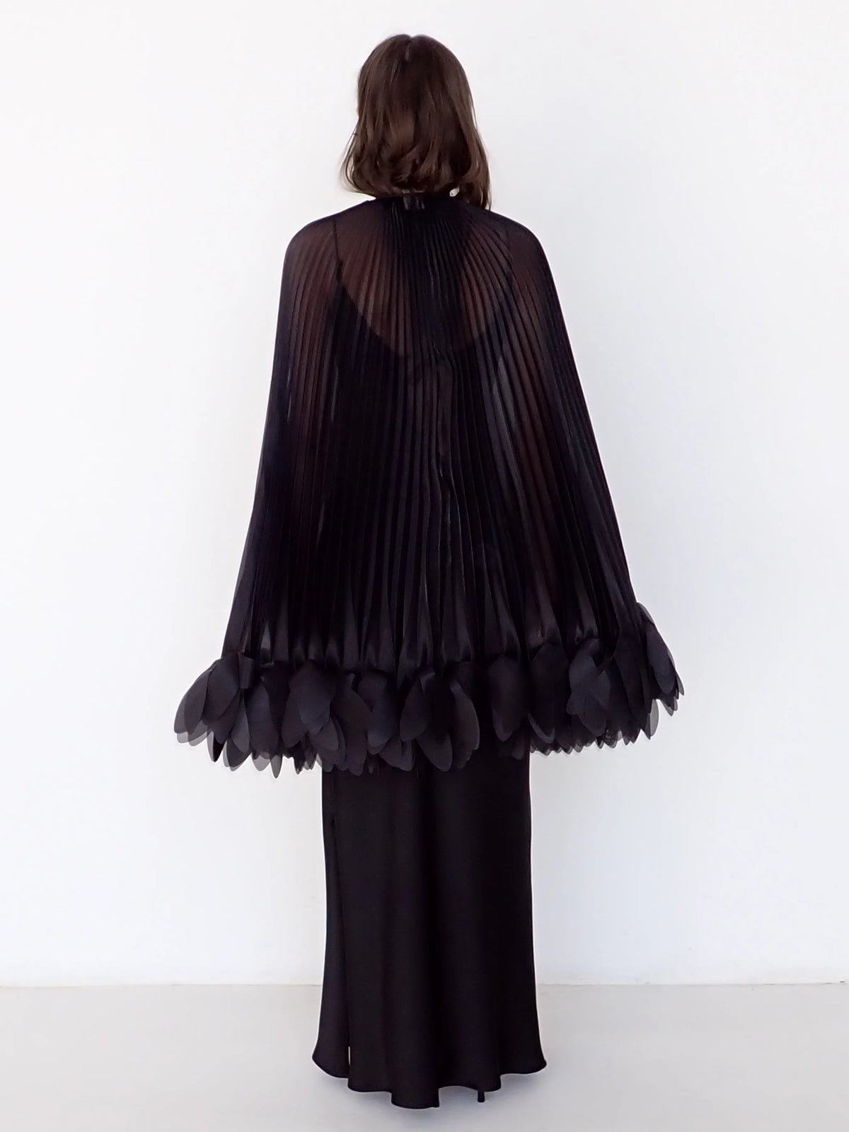 Pleated Petal Cape in Black