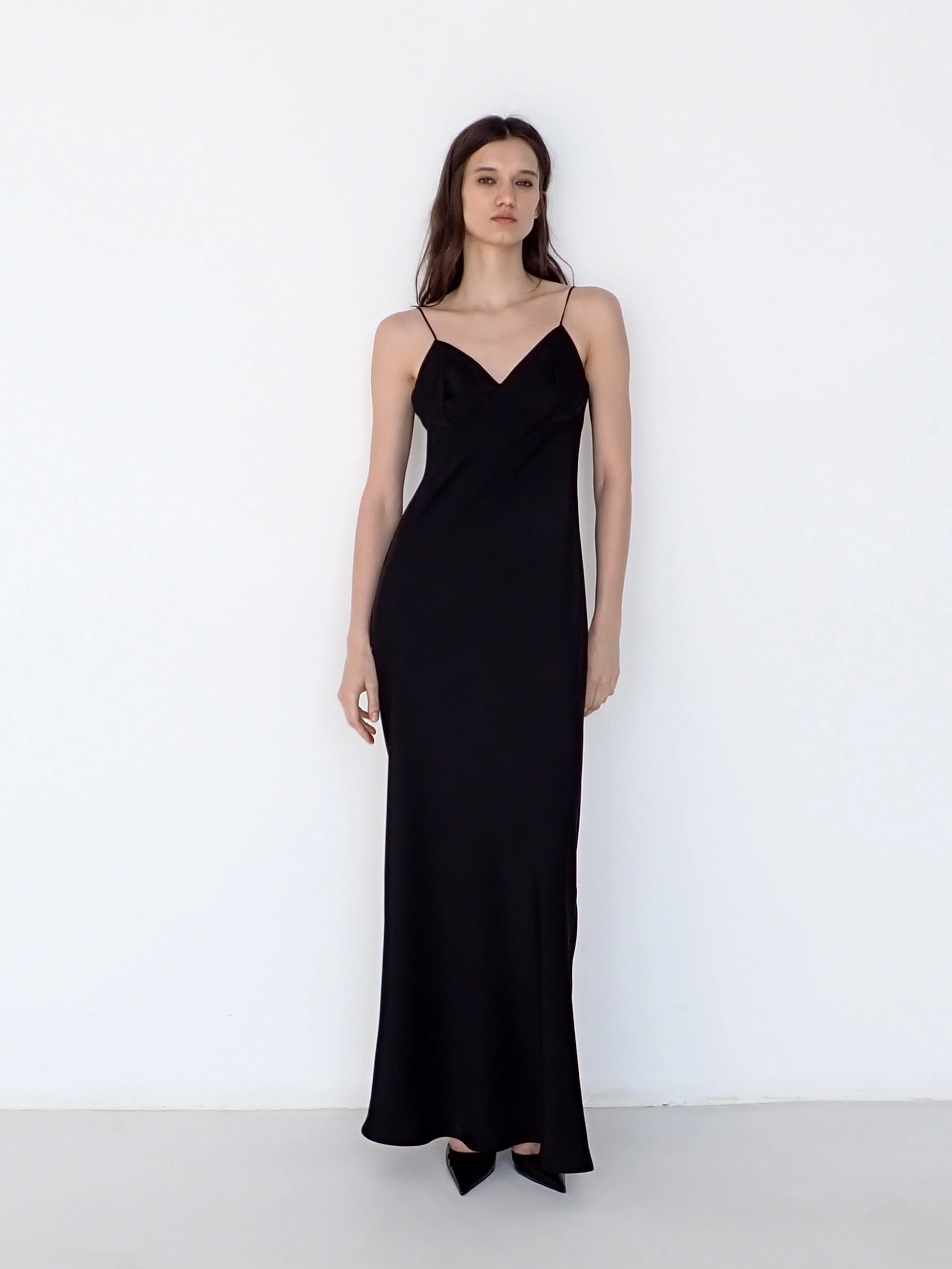 Satin Slip Dress in Black