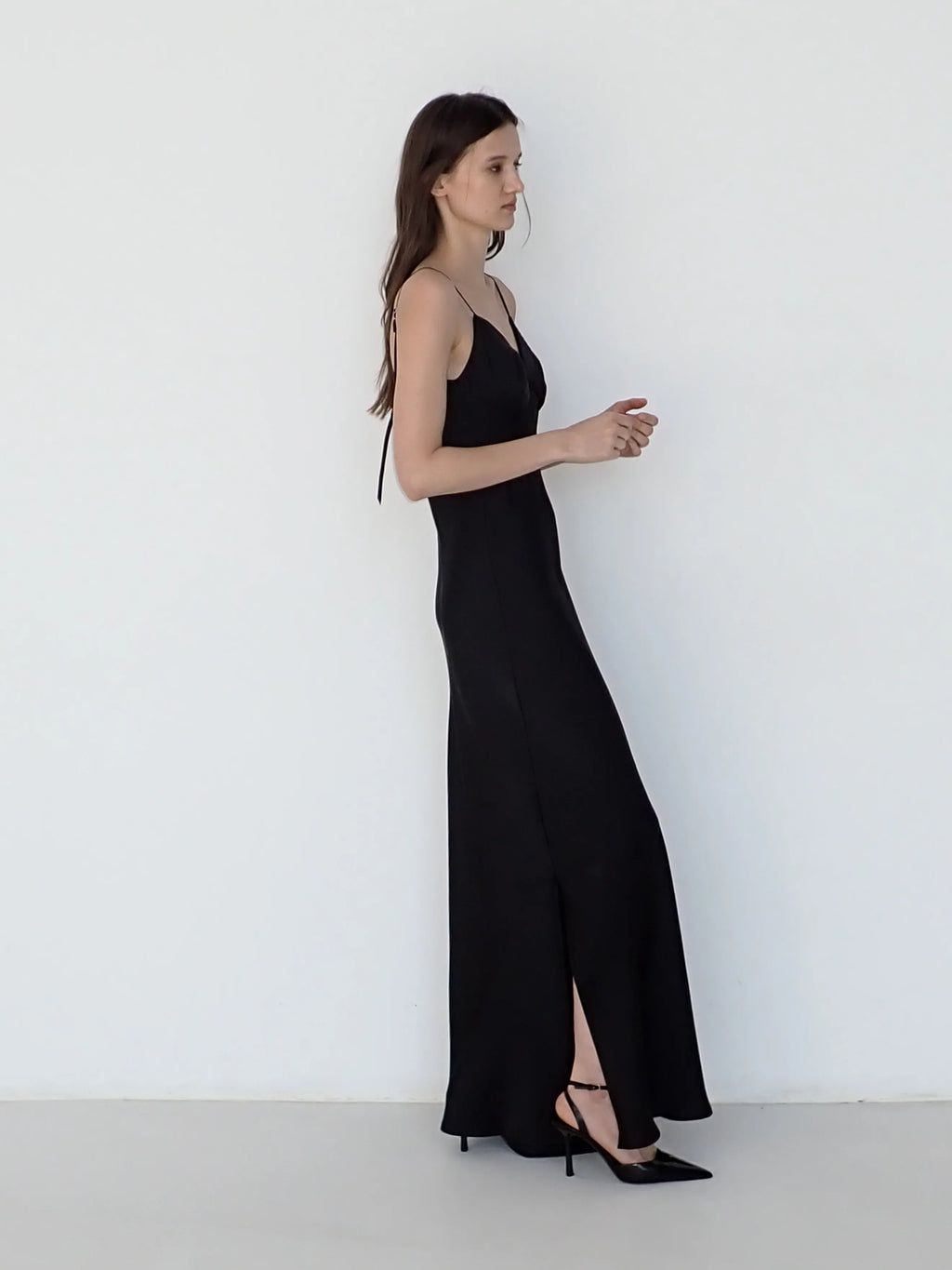 Satin Slip Dress in Black