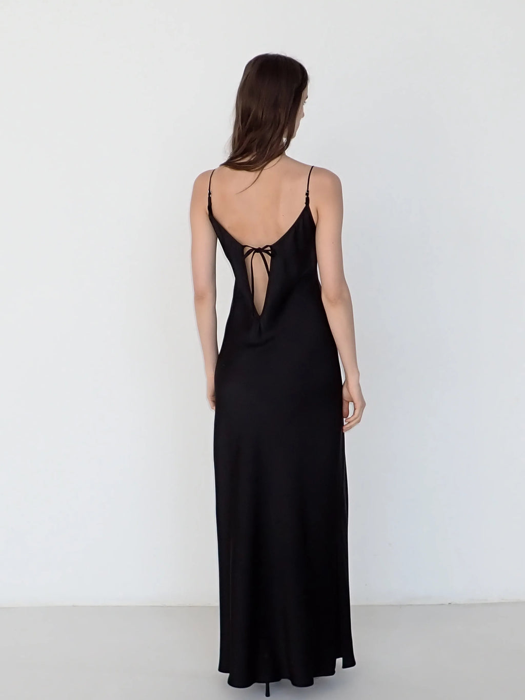 Satin Slip Dress in Black