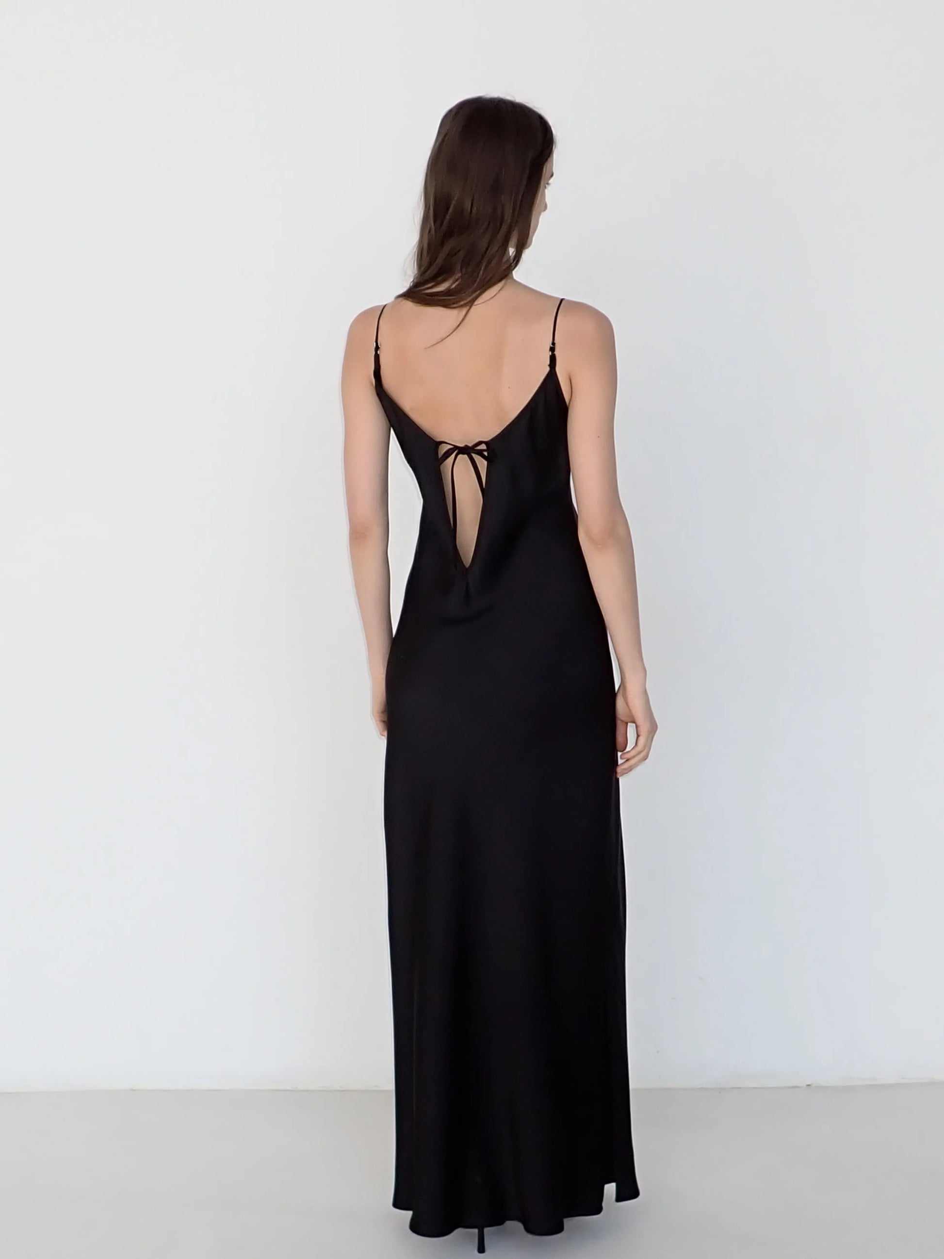 Satin Slip Dress in Black