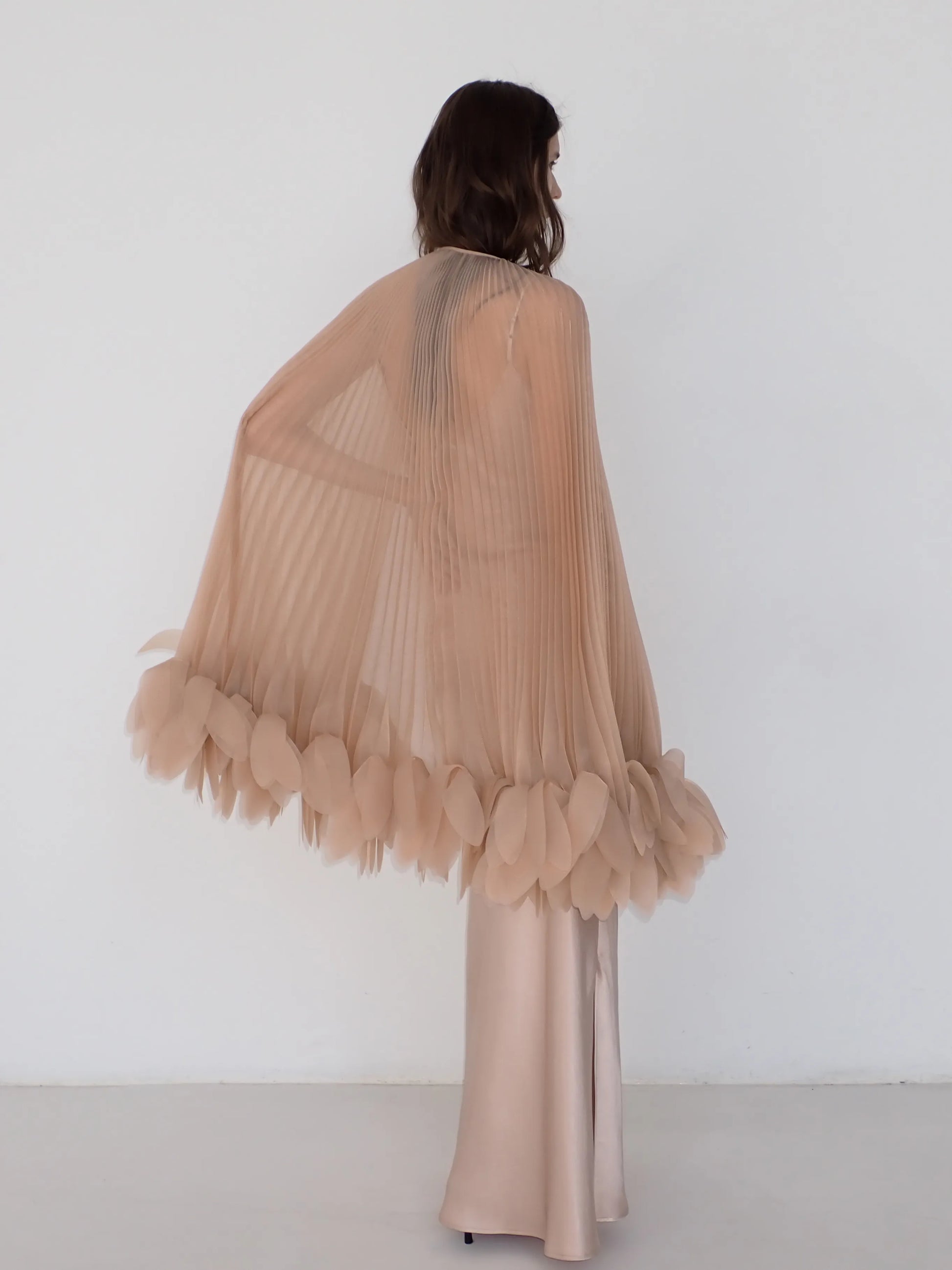 Pleated Petal Cape in Soft Beige