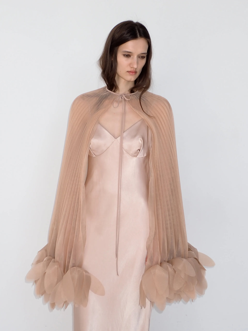 Pleated Petal Cape in Soft Beige