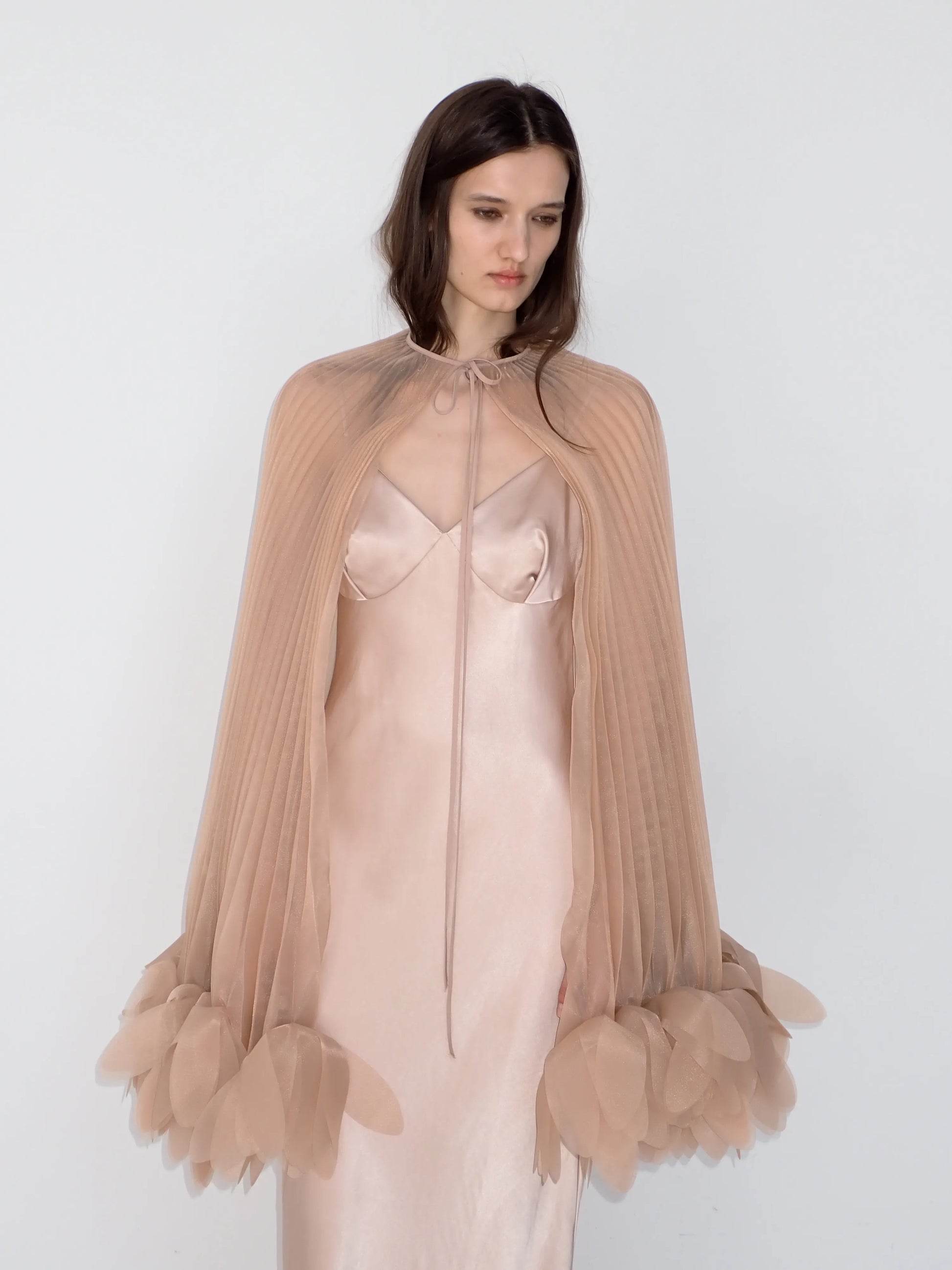 Pleated Petal Cape in Soft Beige