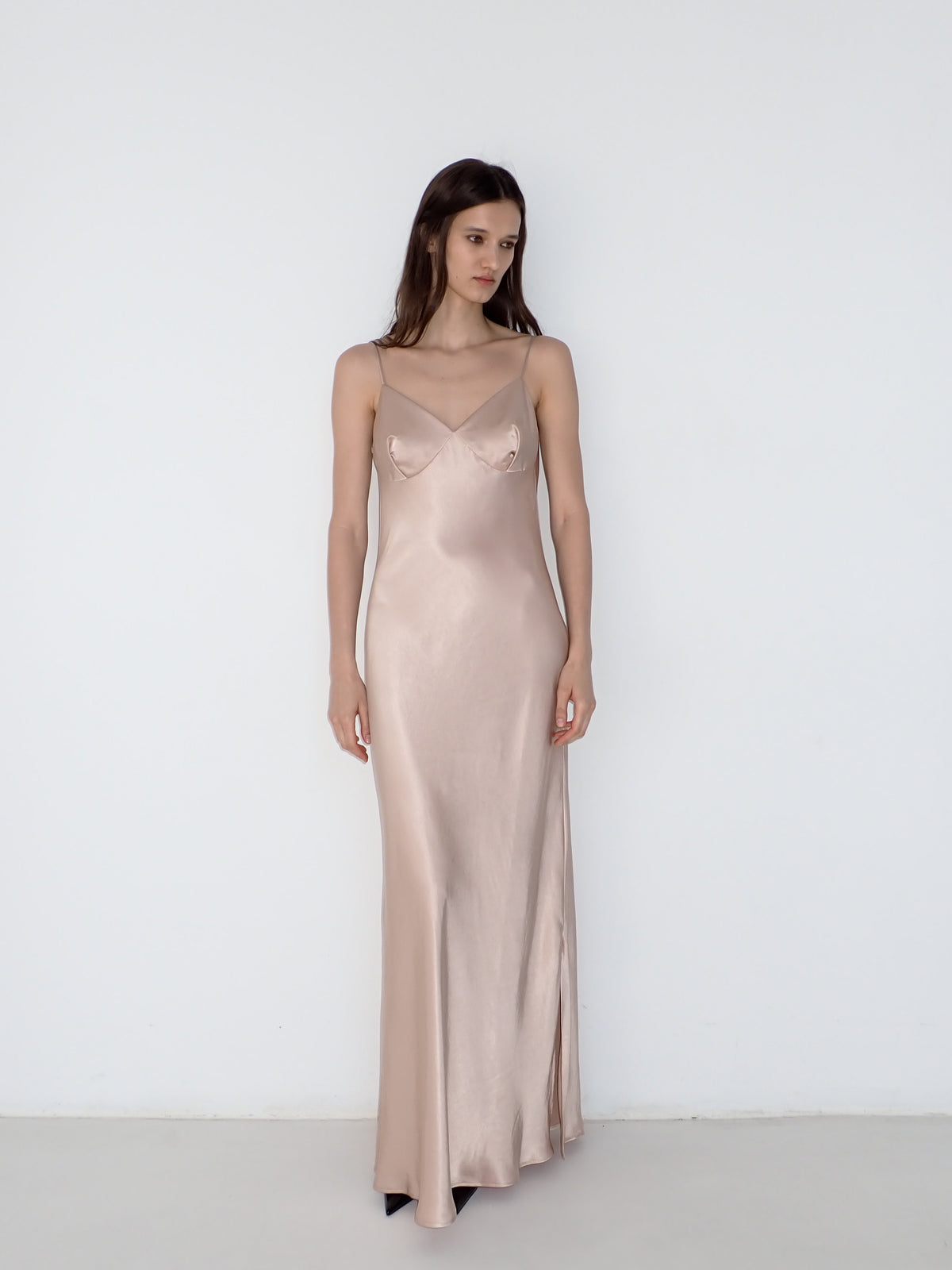 Satin Slip Dress in Soft Beige