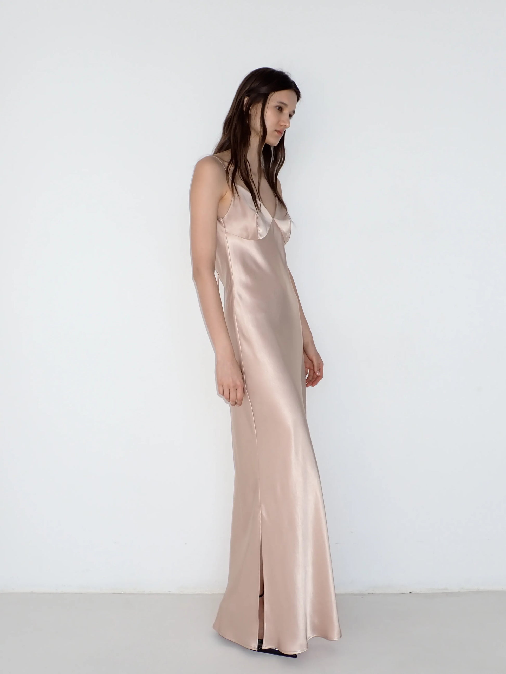 Satin Slip Dress in Soft Beige