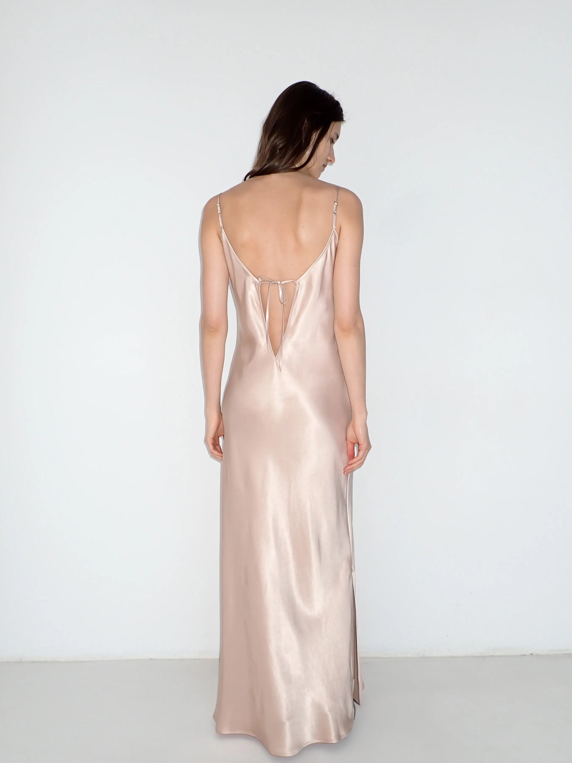 Satin Slip Dress in Soft Beige