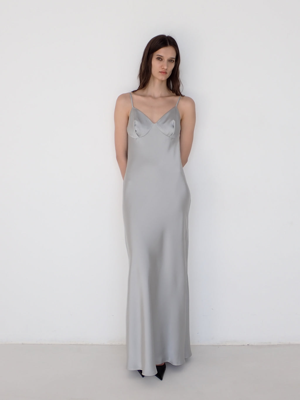 Satin Slip Dress in Silver Gray