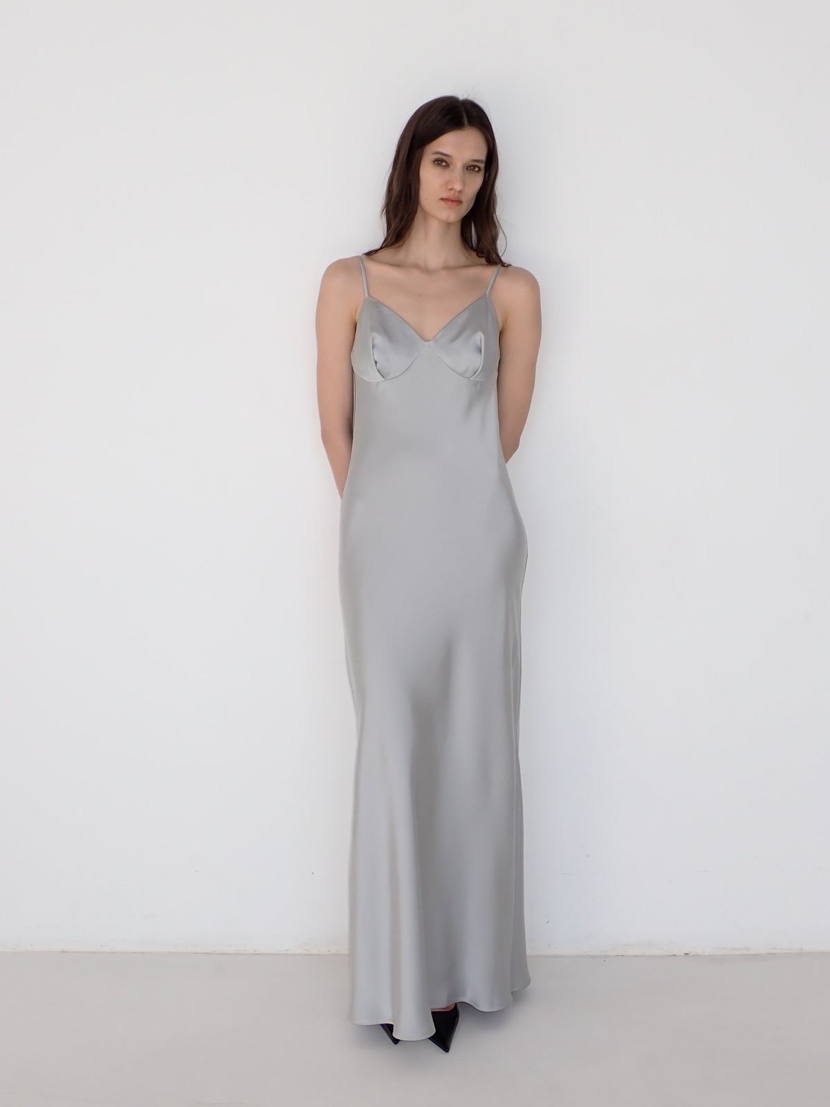 Satin Slip Dress in Silver Gray