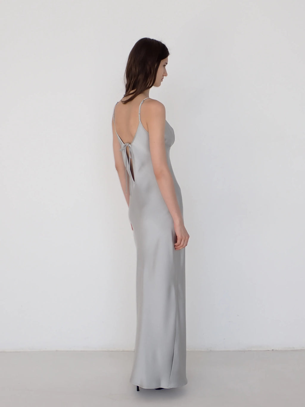 Satin Slip Dress in Silver Gray