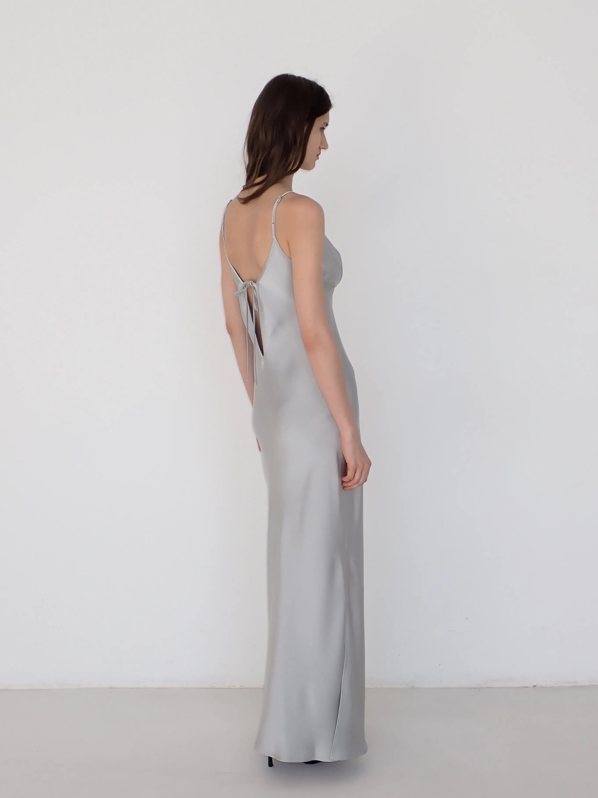 Satin Slip Dress in Silver Gray