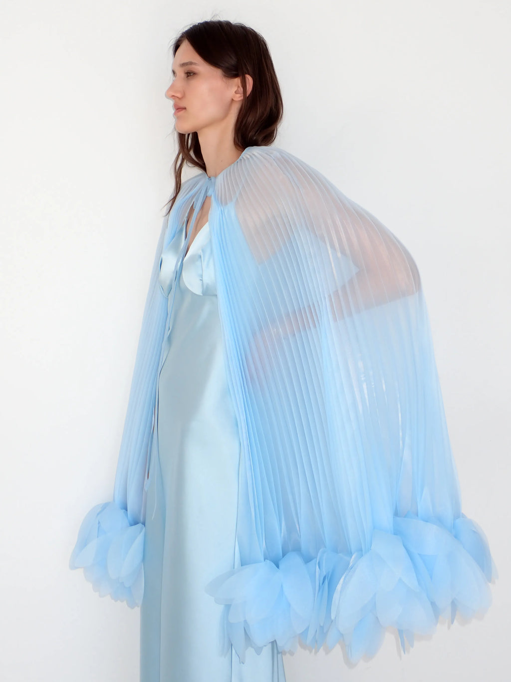 Pleated Petal Cape in Light Blue