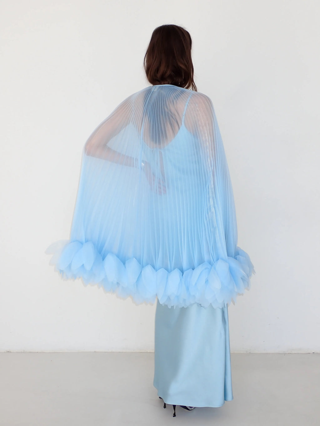 Pleated Petal Cape in Light Blue