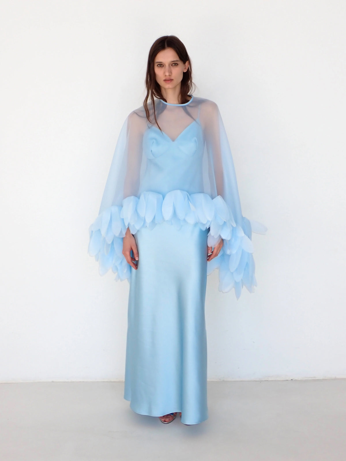 Sheer Petal Cape Top in Light Blue
