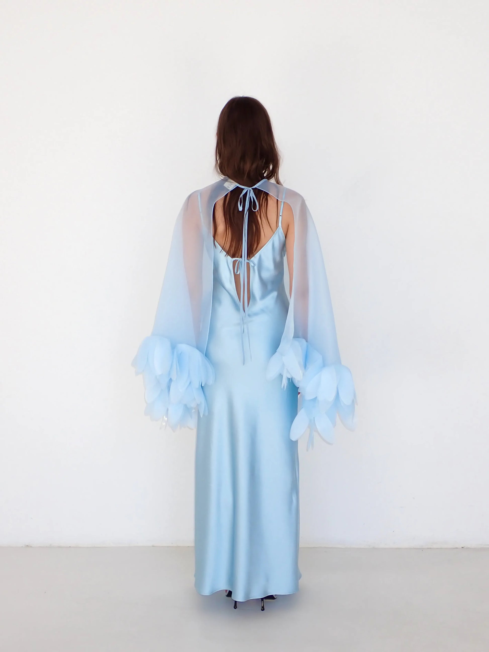 Sheer Petal Cape Top in Light Blue