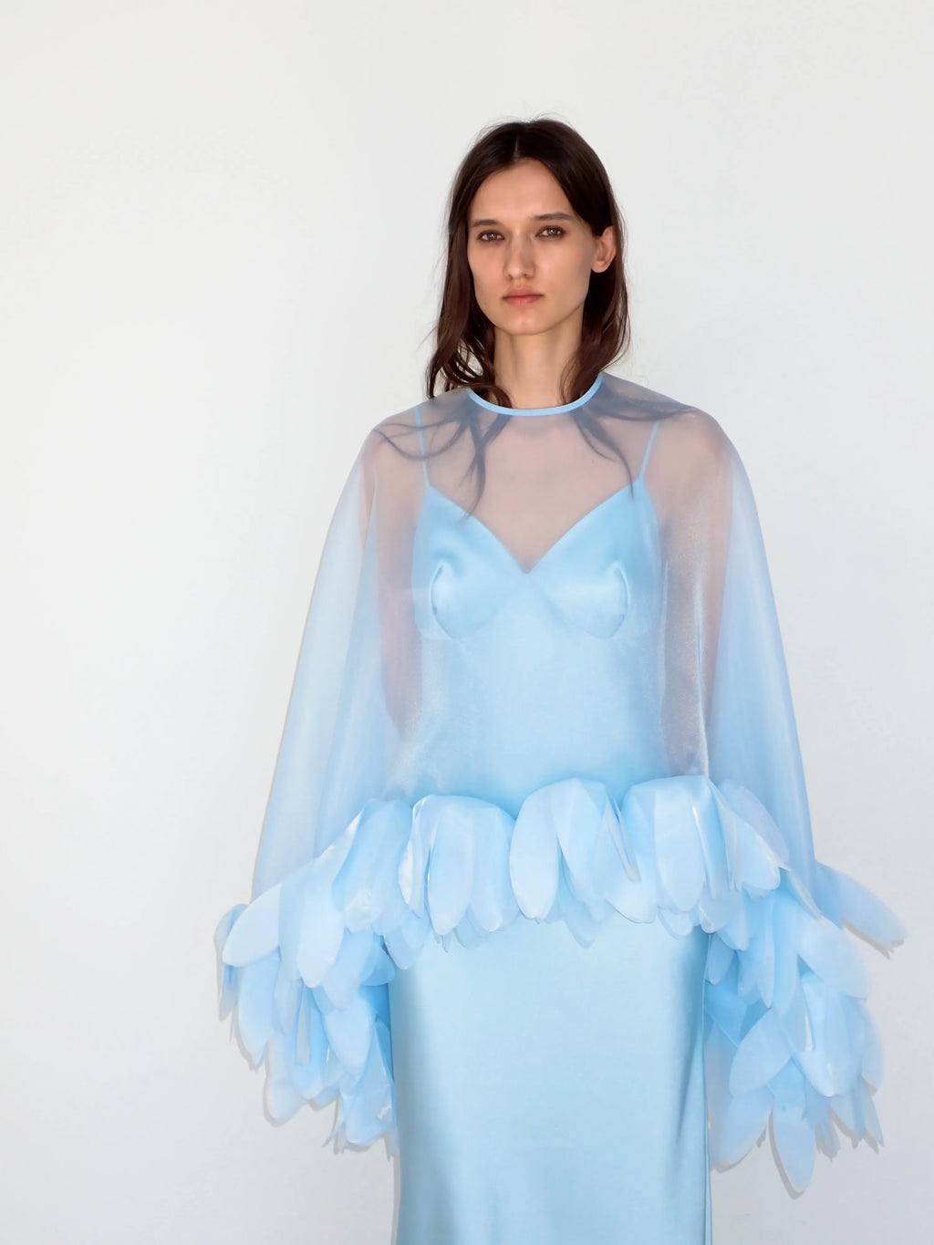 Sheer Petal Cape Top in Light Blue