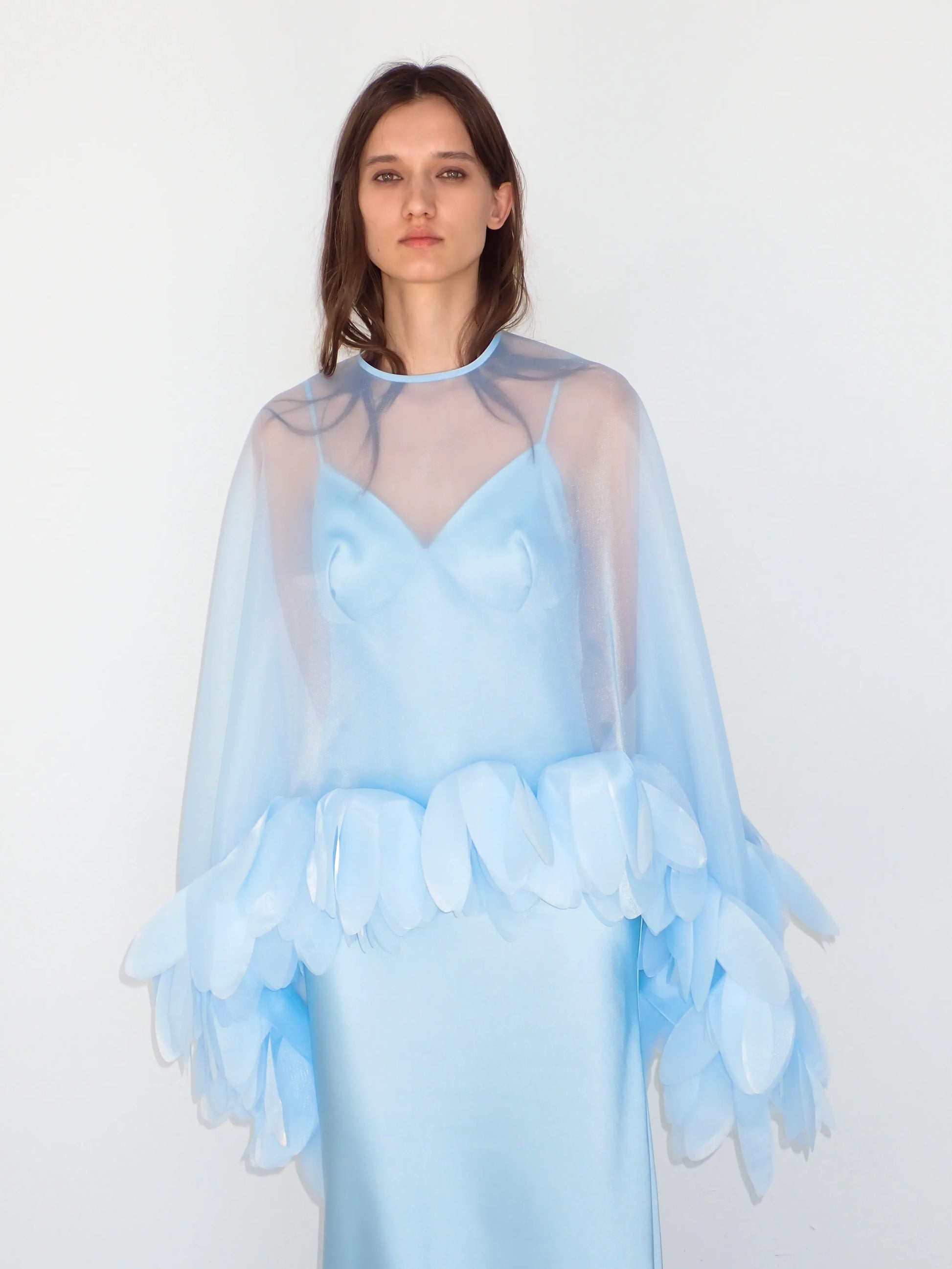 Sheer Petal Cape Top in Light Blue