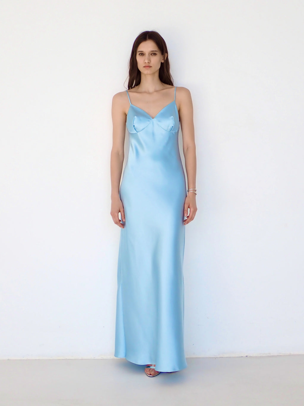 Satin Slip Dress in Light Blue