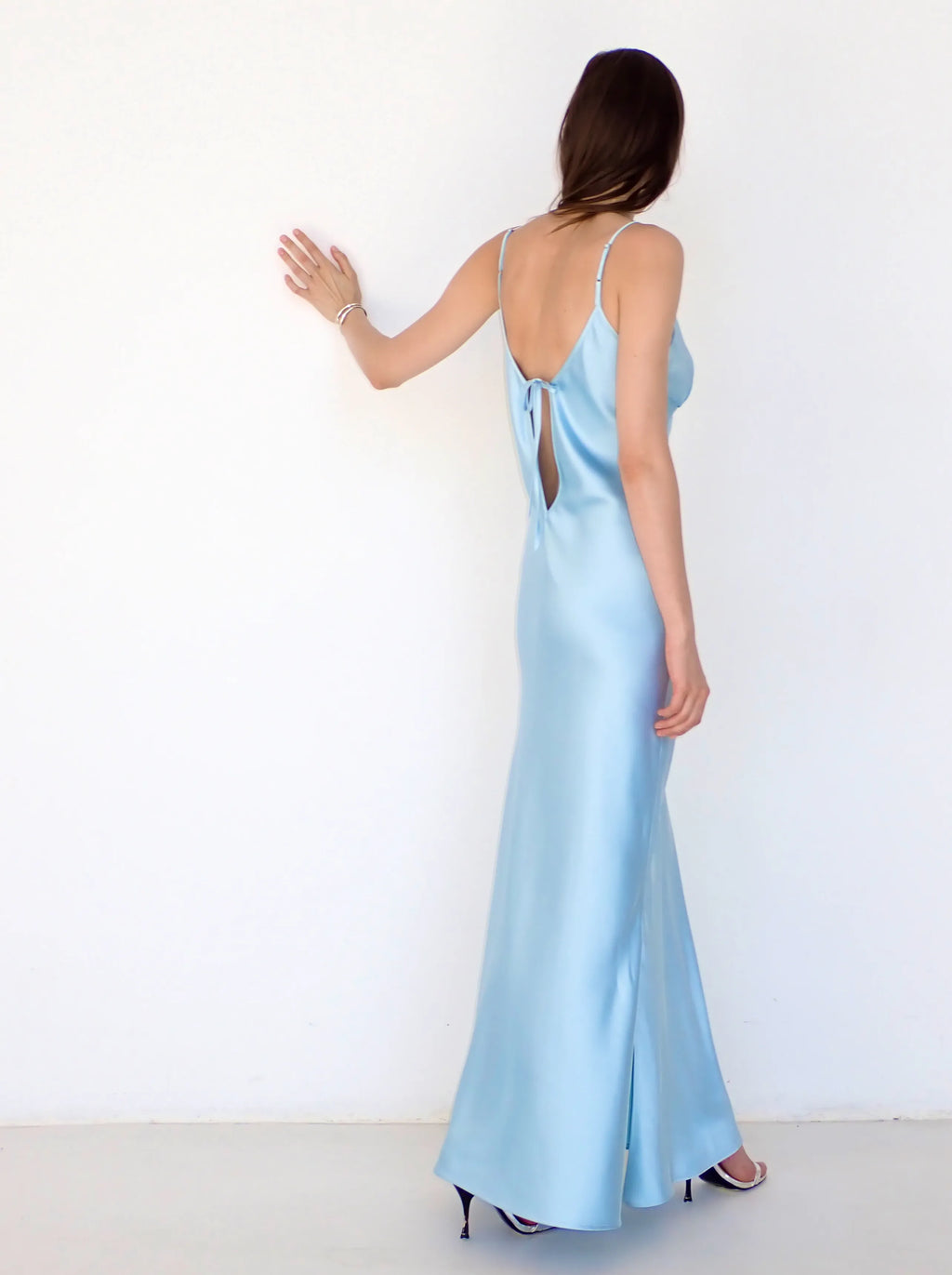Satin Slip Dress in Light Blue