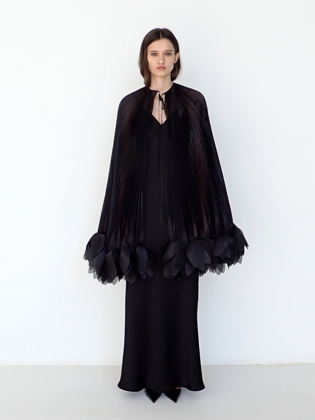 Pleated Petal Cape in Black