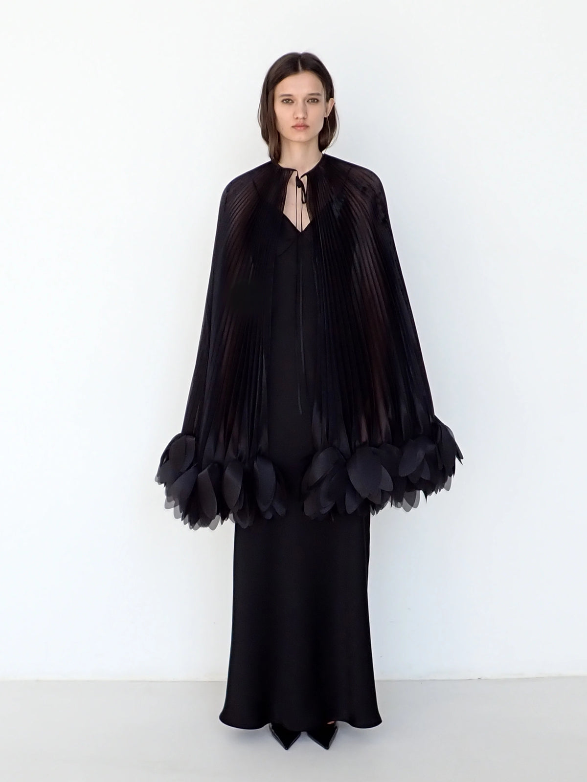 Pleated Petal Cape in Black