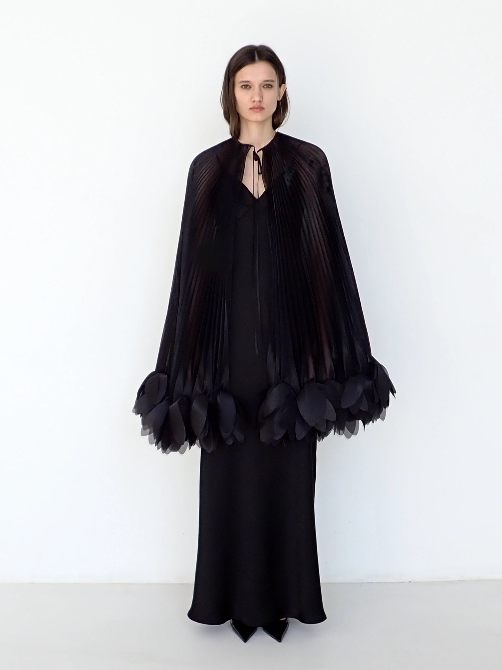 Pleated Petal Cape in Black