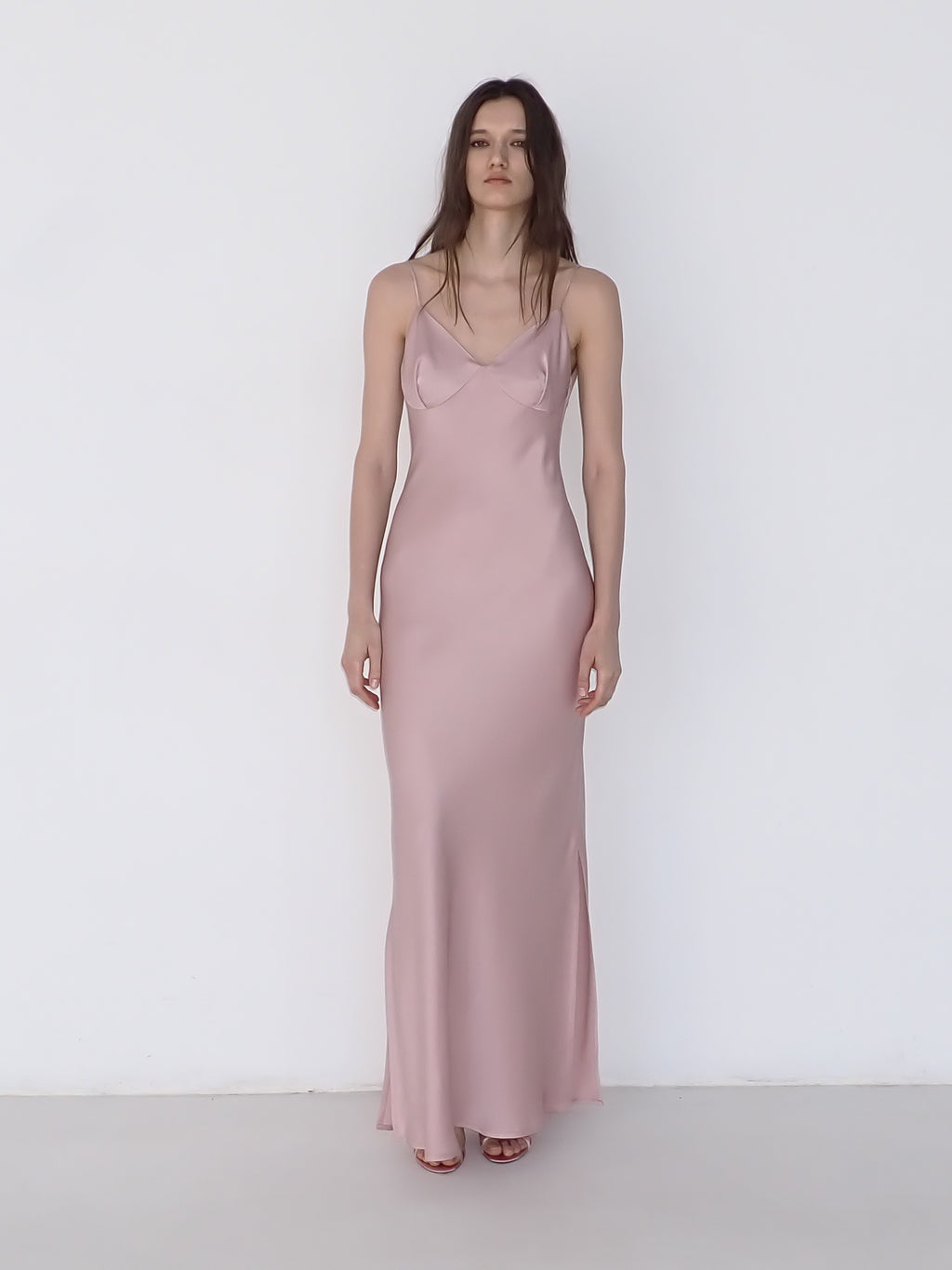 Satin Slip Dress in Powder