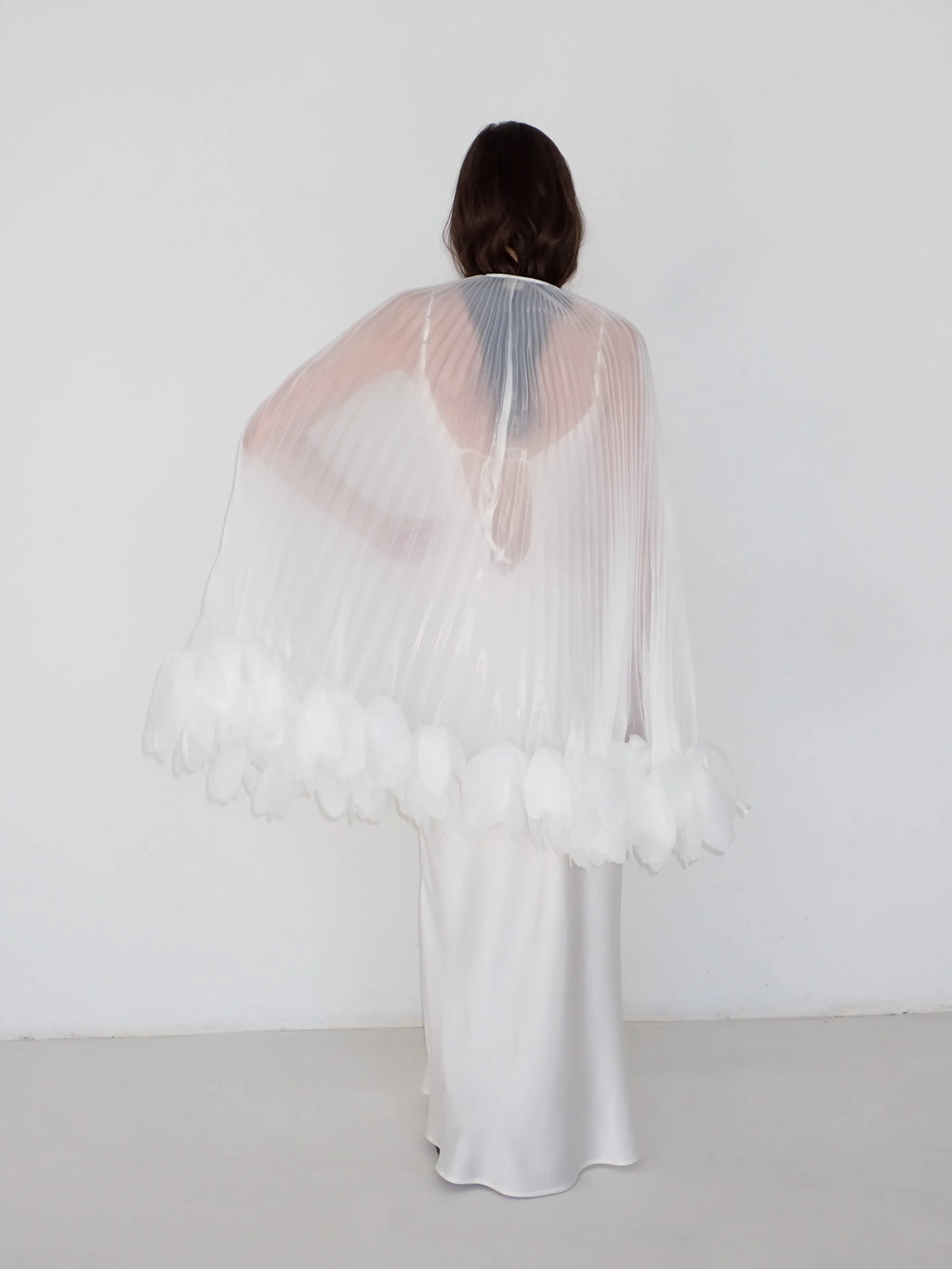 Pleated Petal Cape in Ivory