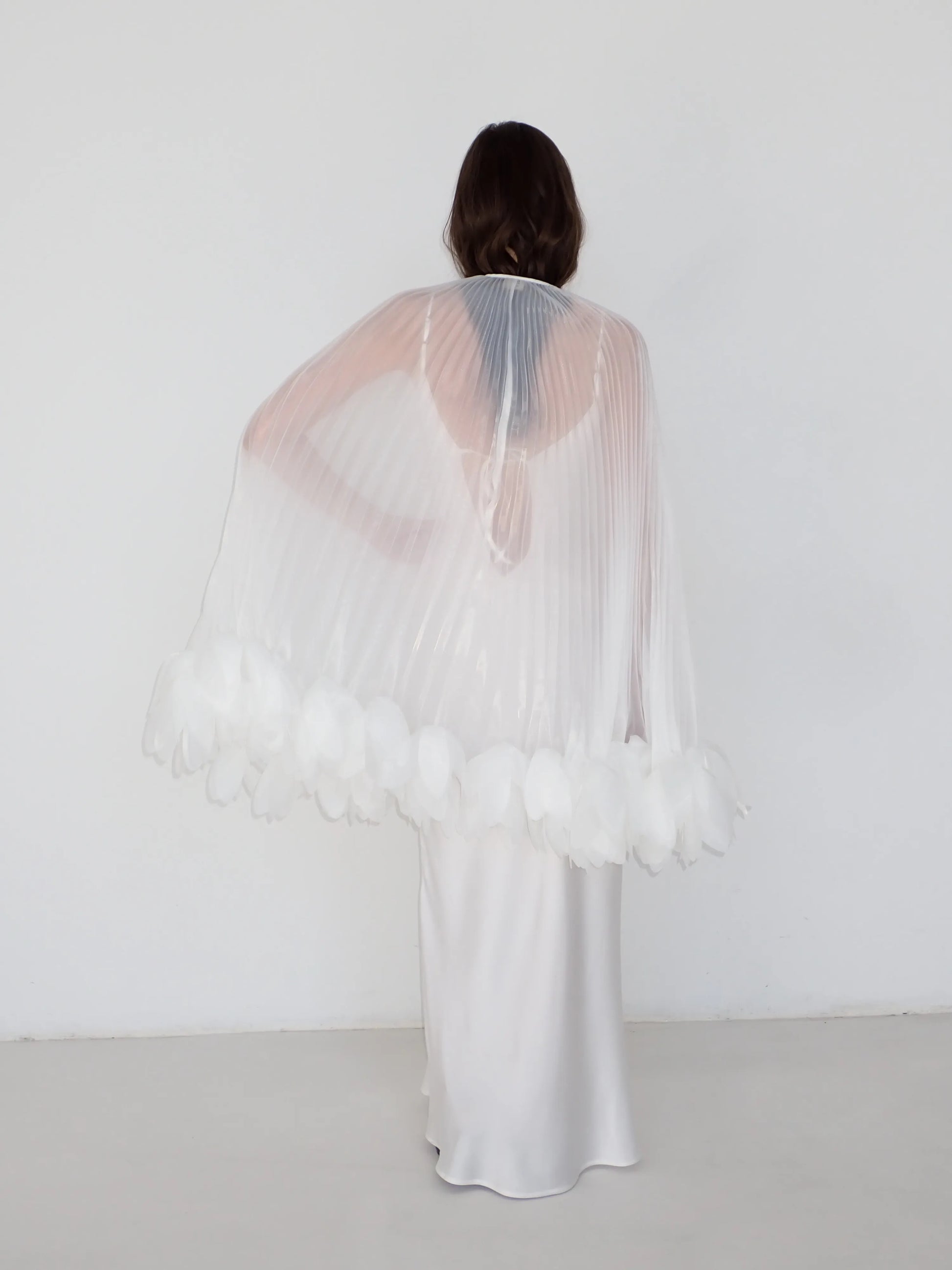 Pleated Petal Cape in Ivory