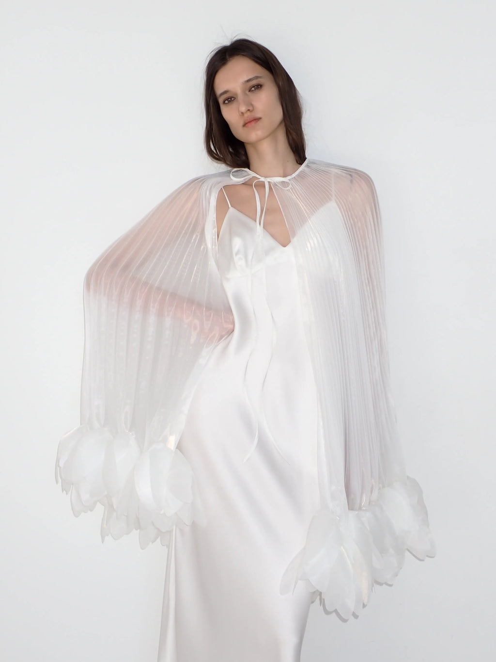 Pleated Petal Cape in Ivory