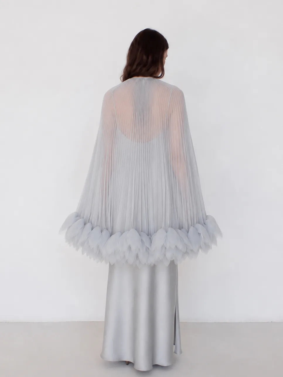 Pleated Petal Cape in Silver Gray