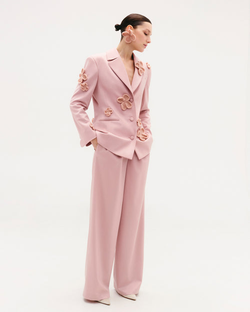 Classic Hourglass Jacket With Crochet Floral Appliqués