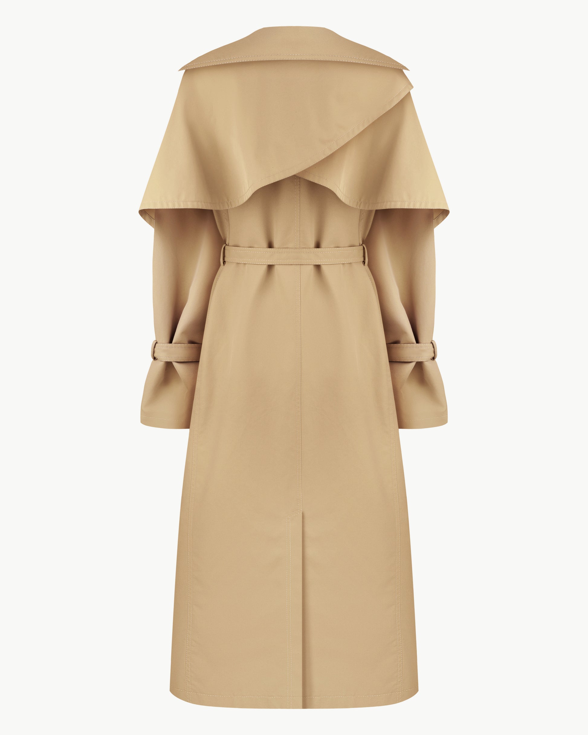 Relaxed Trench Coat With Detachable Scarf and Floral Appliqués