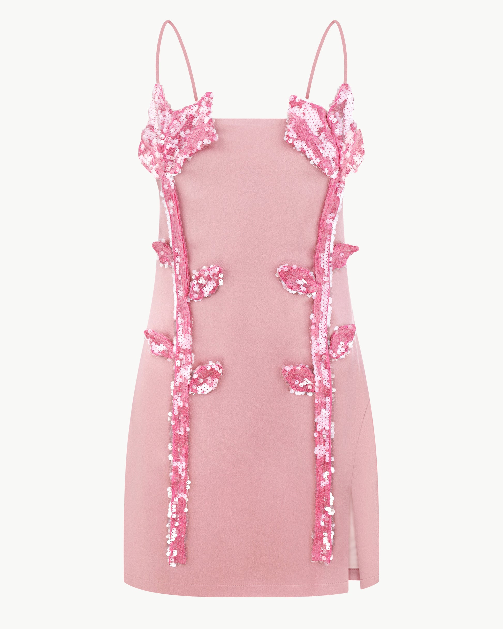 Floral Sequin Appliqués Mini Dress