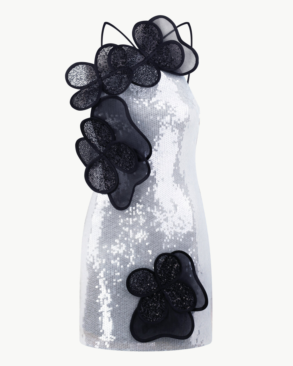 Sequin Mini Dress With Layered Floral Appliqués