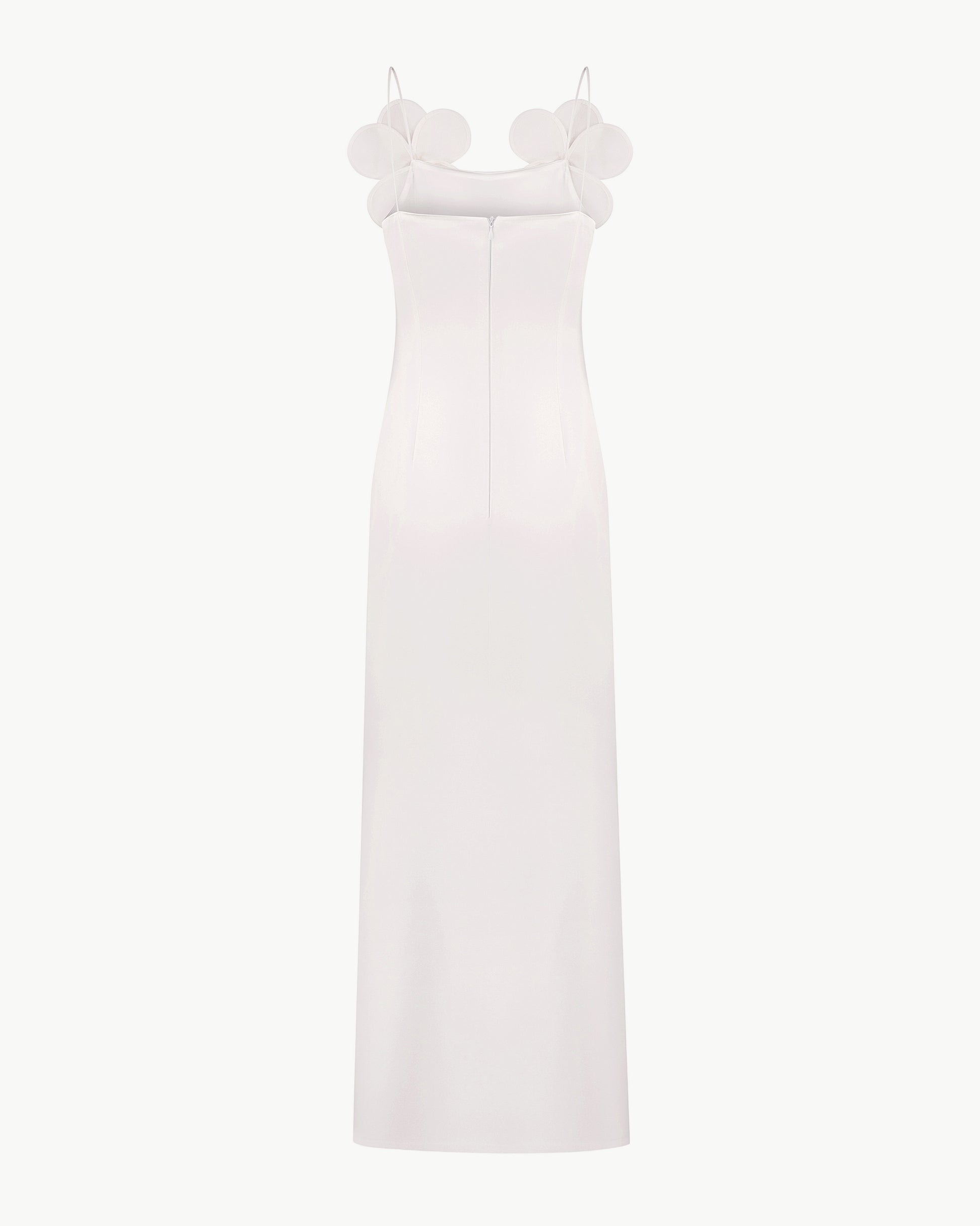 Long-Silhouette Sheath Dress With Delicate Straps and Floral Appliqués