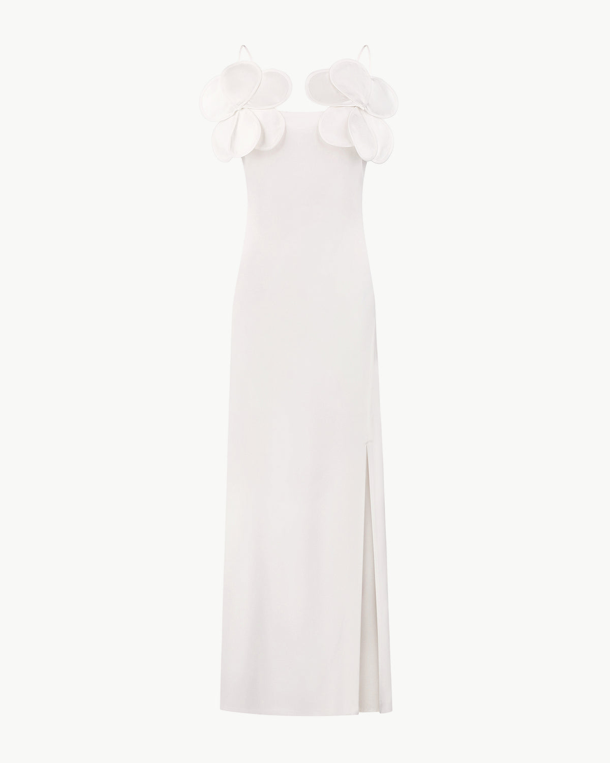 Long-Silhouette Sheath Dress With Delicate Straps and Floral Appliqués