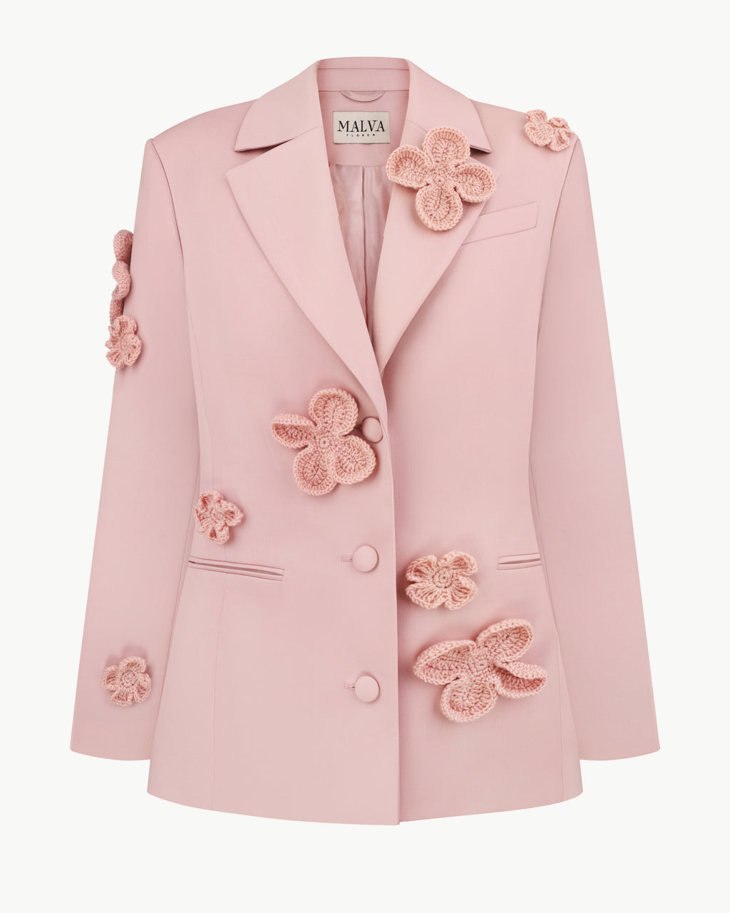 Classic Hourglass Jacket With Crochet Floral Appliqués